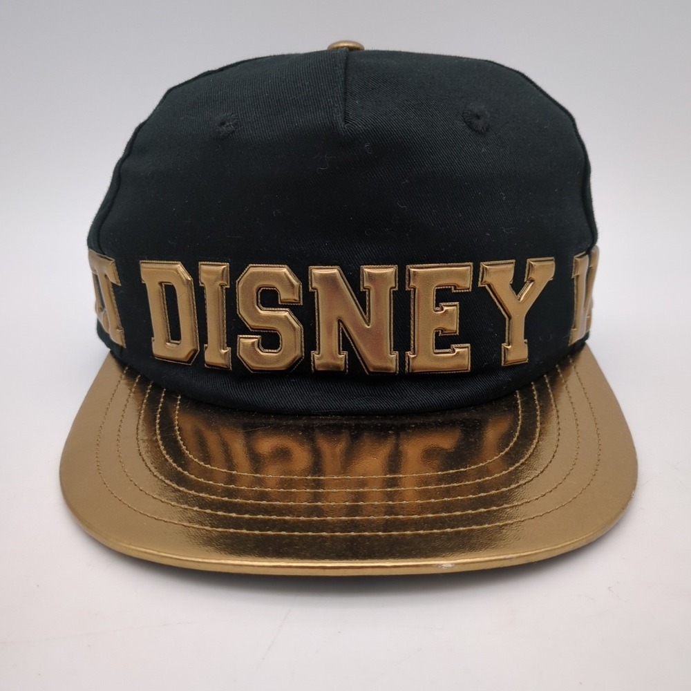 Walt Disney World Hat Cap Snapback Adult Adjustable Black Gold Brim Spell Out